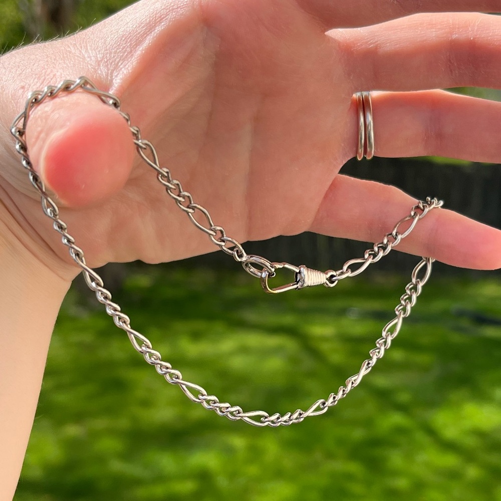 4mm Figaro Watch Chain Choker Length- Silver Tone and 13”